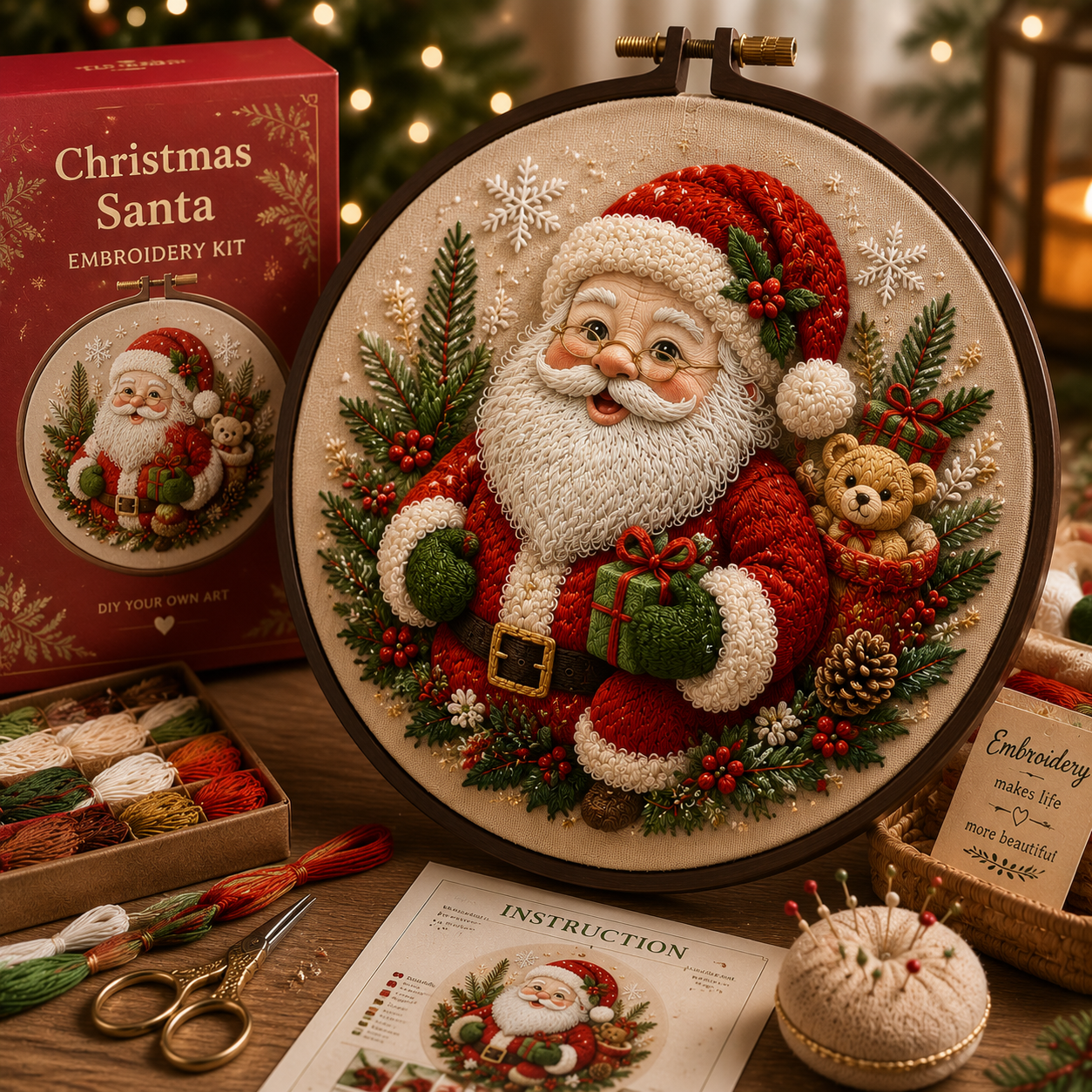 🔥Last Day 49% OFF-🎄3D Christmas Embroidery Kit Stitch Your Own Holiday Magic