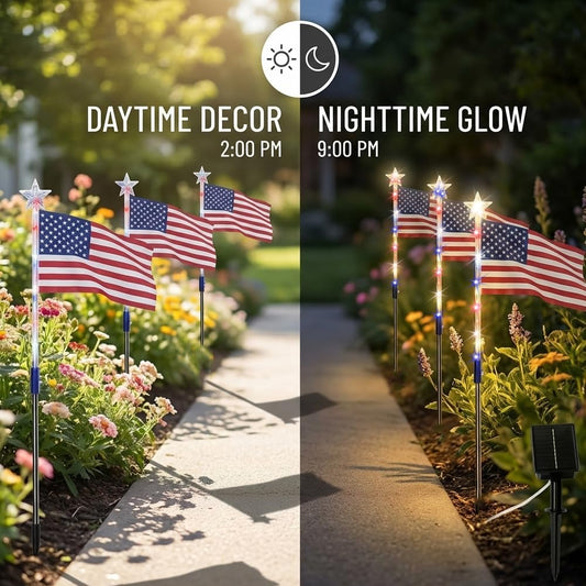 8 Solar American Flag Pathway Lights β Red, White & Blue Yard Glow for 250th Independence Celebration πΊπΈβ¨