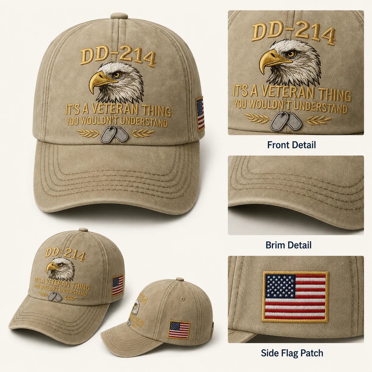 DD-214 Veteran 3D Embroidered Cap -🎁 Free Honor Coin With Every Cap Purchase