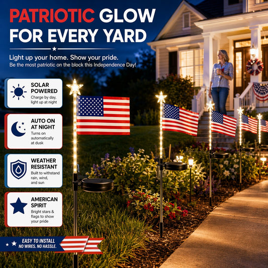 🔥LAST SALE 49% OFF-✨8 Solar American Flag Pathway Lights – Red, White & Blue Yard Glow for 250th Independence Celebration 🇺🇸