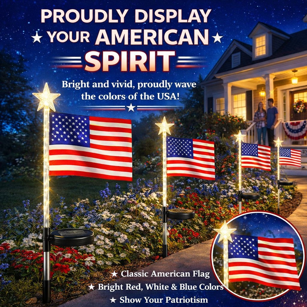 🔥LAST SALE 49% OFF-✨8 Solar American Flag Pathway Lights – Red, White & Blue Yard Glow for 250th Independence Celebration 🇺🇸