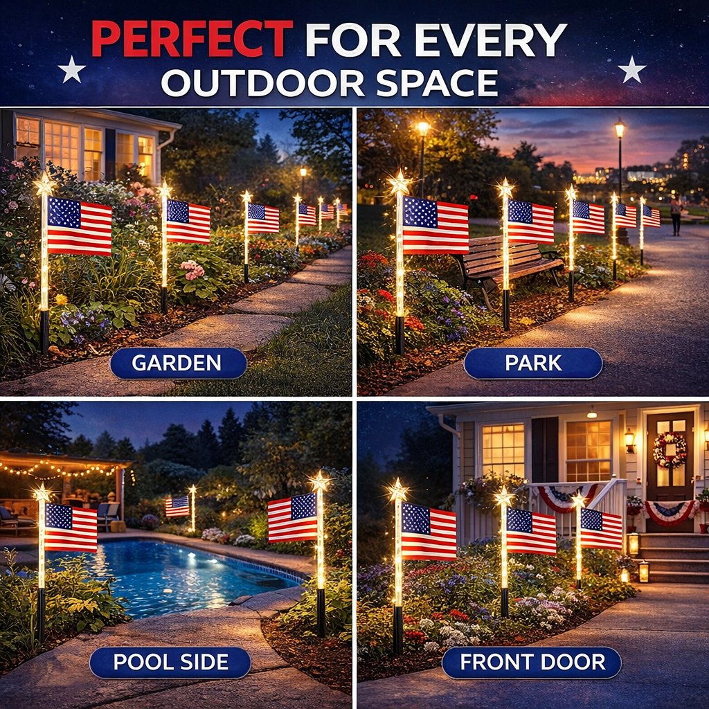 🔥LAST SALE 49% OFF-✨8 Solar American Flag Pathway Lights – Red, White & Blue Yard Glow for 250th Independence Celebration 🇺🇸