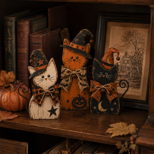 🔥49% OFF Vintage Halloween Witch Cat Decor Set