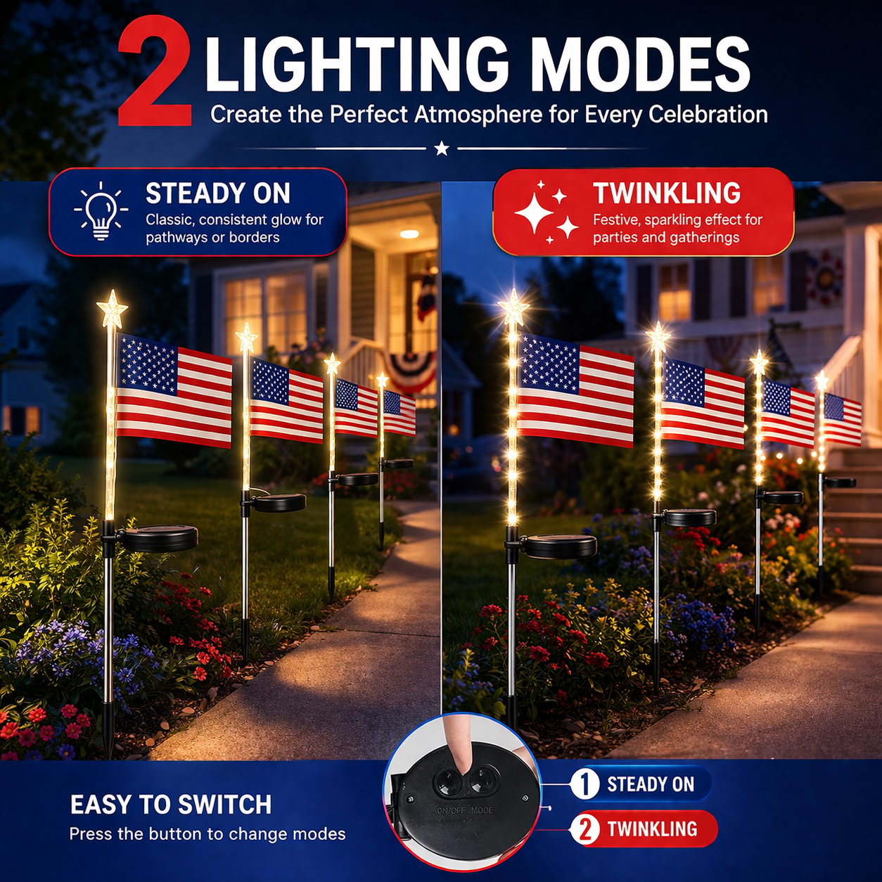 🔥LAST SALE 49% OFF-✨8 Solar American Flag Pathway Lights – Red, White & Blue Yard Glow for 250th Independence Celebration 🇺🇸