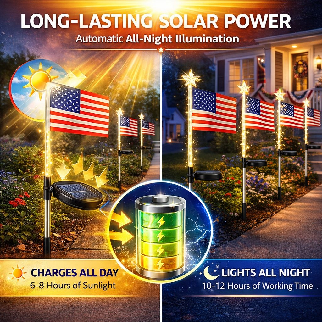 🔥LAST SALE 49% OFF-✨8 Solar American Flag Pathway Lights – Red, White & Blue Yard Glow for 250th Independence Celebration 🇺🇸