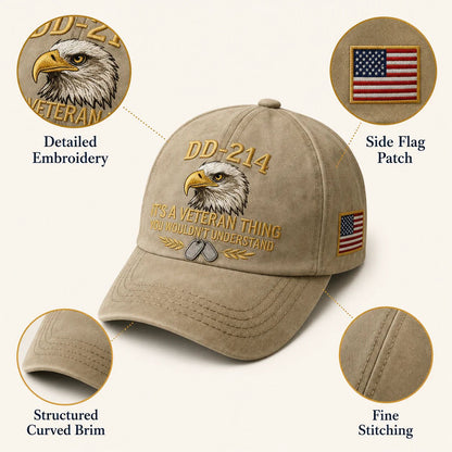 DD-214 Veteran 3D Embroidered Cap -🎁 Free Honor Coin With Every Cap Purchase