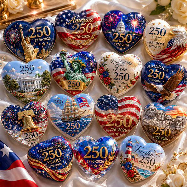 America 250th Anniversary Heart Ornament Collection | 15-PieceSet