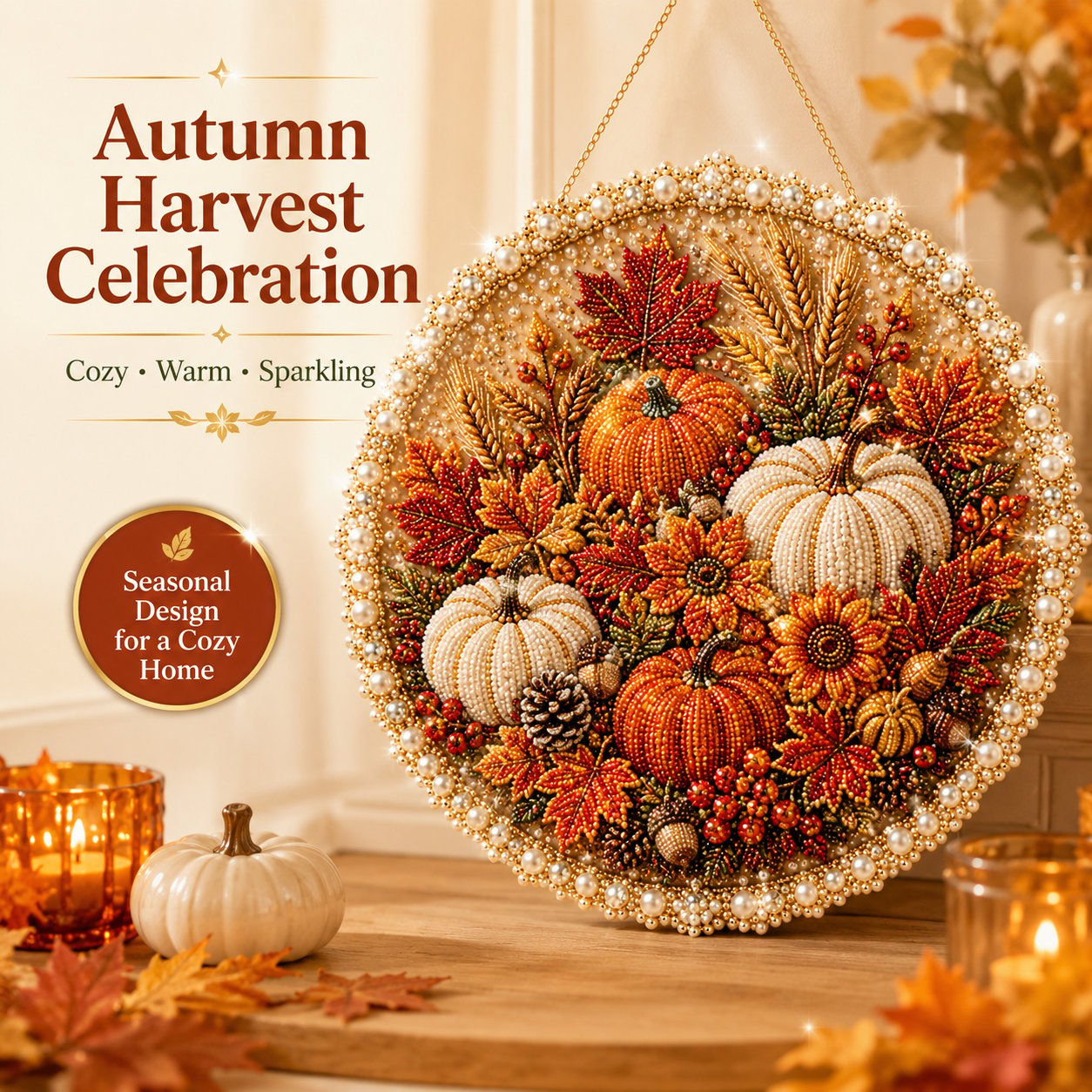 🔥Last Day 70% OFF - 🌸🌻🍂🎄 Four Seasons & Holiday Pearl Art Hanging Wreath Kit ✨(📦Buy 2 Free Shipping)
