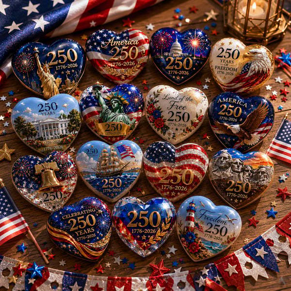 America 250th Anniversary Heart Ornament Collection | 15-PieceSet