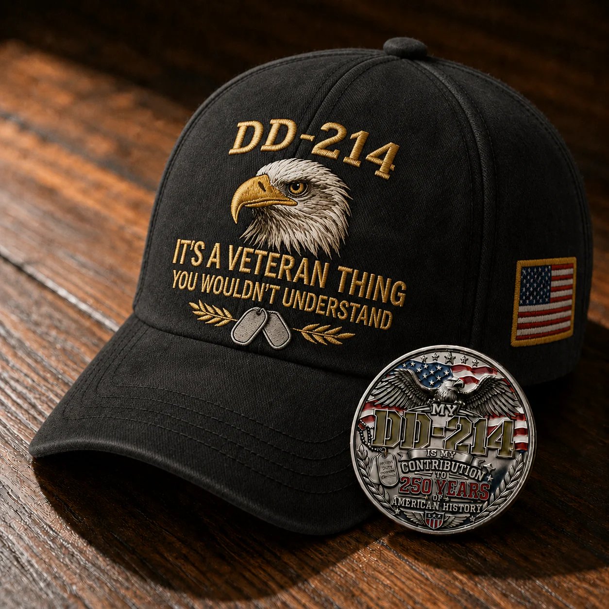 DD-214 Veteran 3D Embroidered Cap -🎁 Free Honor Coin With Every Cap Purchase