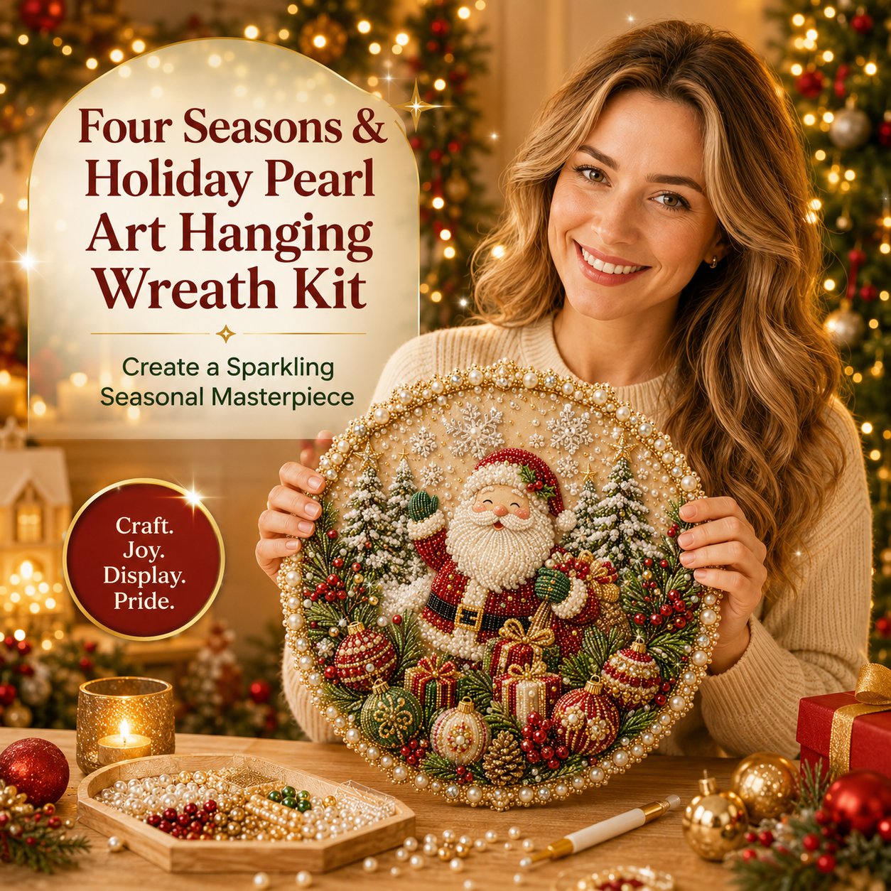 🔥Last Day 70% OFF - 🌸🌻🍂🎄 Four Seasons & Holiday Pearl Art Hanging Wreath Kit ✨(📦Buy 2 Free Shipping)
