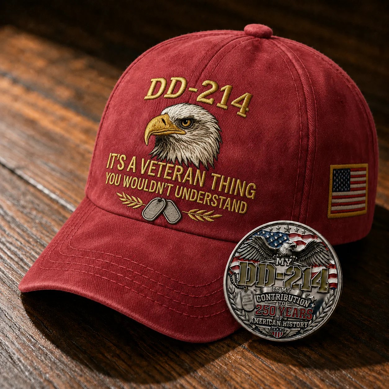DD-214 Veteran 3D Embroidered Cap -🎁 Free Honor Coin With Every Cap Purchase