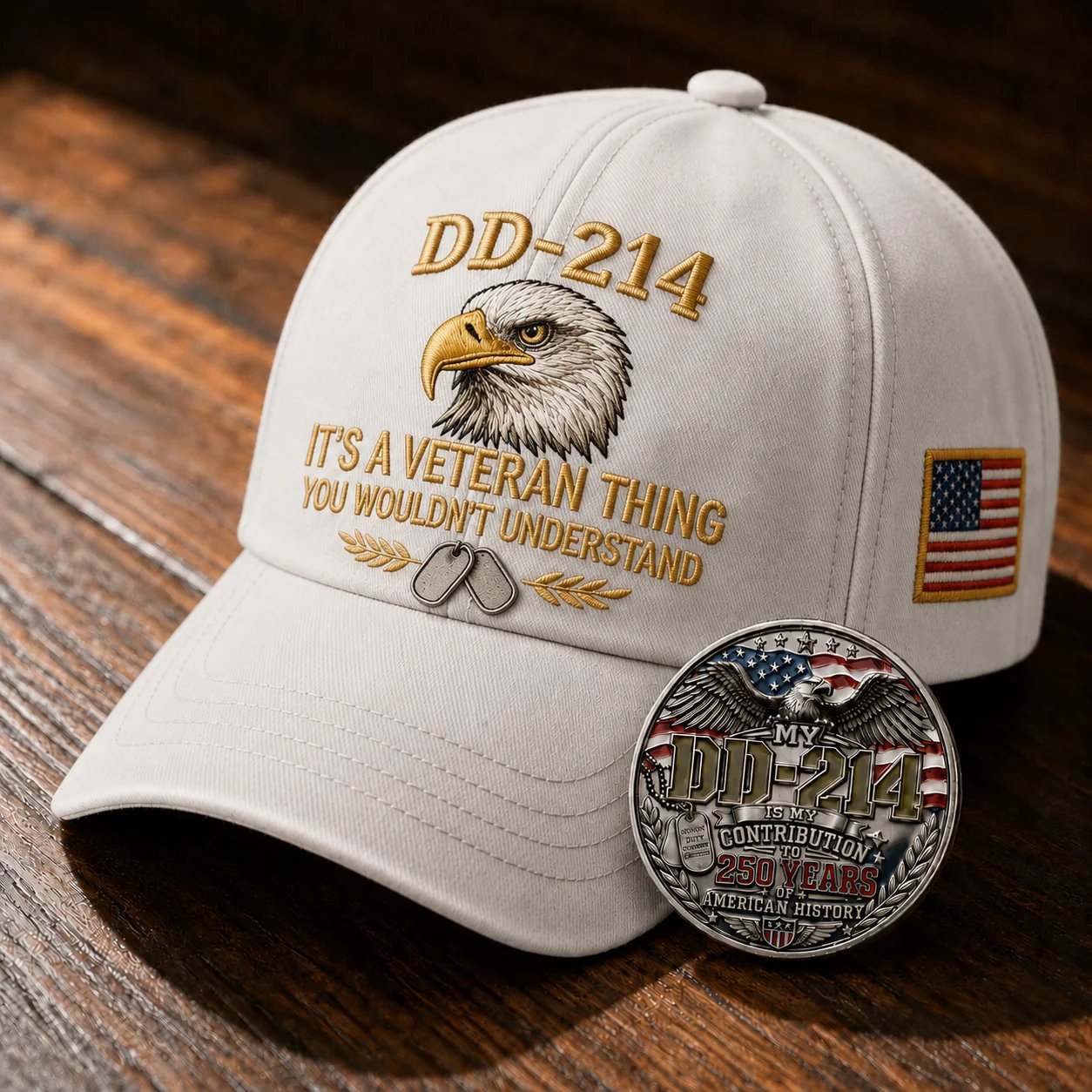 DD-214 Veteran 3D Embroidered Cap -🎁 Free Honor Coin With Every Cap Purchase