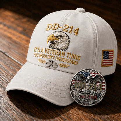 DD-214 Veteran 3D Embroidered Cap -🎁 Free Honor Coin With Every Cap Purchase