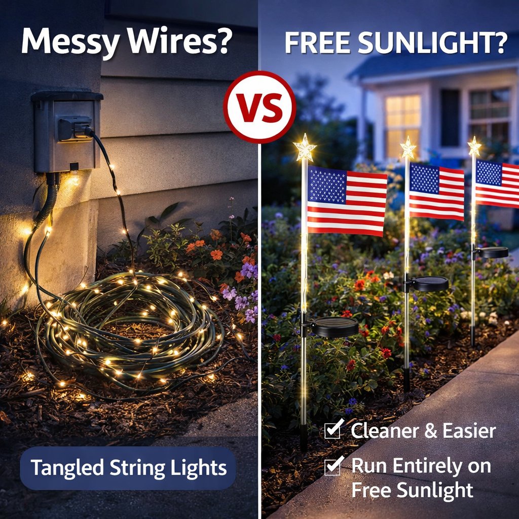 🔥LAST SALE 49% OFF-✨8 Solar American Flag Pathway Lights – Red, White & Blue Yard Glow for 250th Independence Celebration 🇺🇸