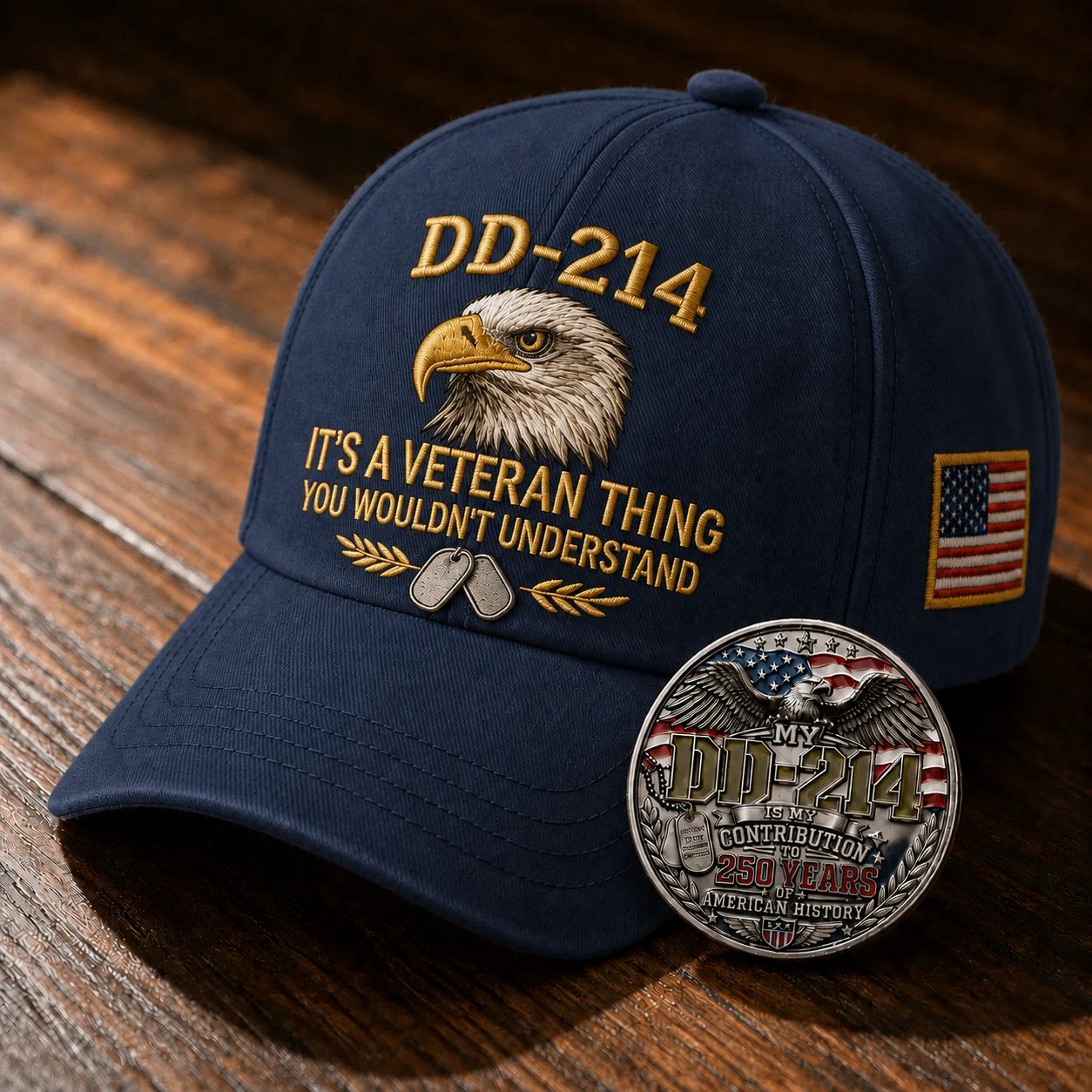 DD-214 Veteran 3D Embroidered Cap -🎁 Free Honor Coin With Every Cap Purchase