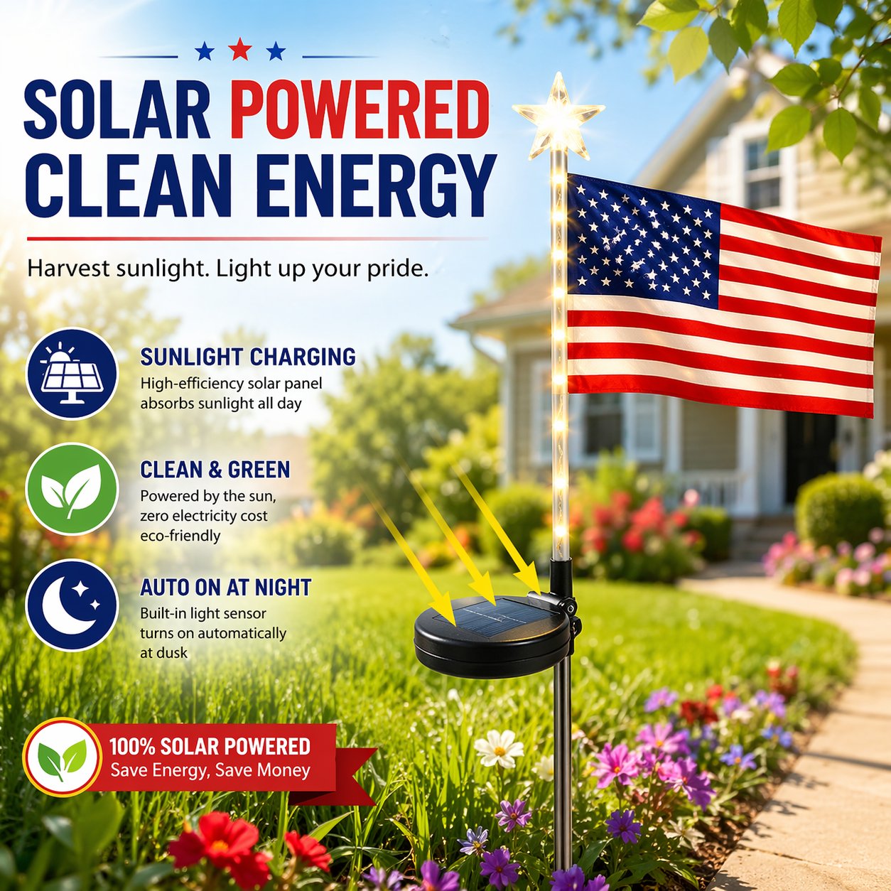 🔥LAST SALE 49% OFF-✨8 Solar American Flag Pathway Lights – Red, White & Blue Yard Glow for 250th Independence Celebration 🇺🇸