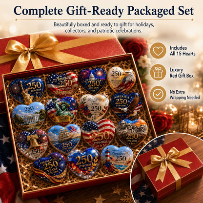 America 250th Anniversary Heart Ornament Collection | 15-PieceSet