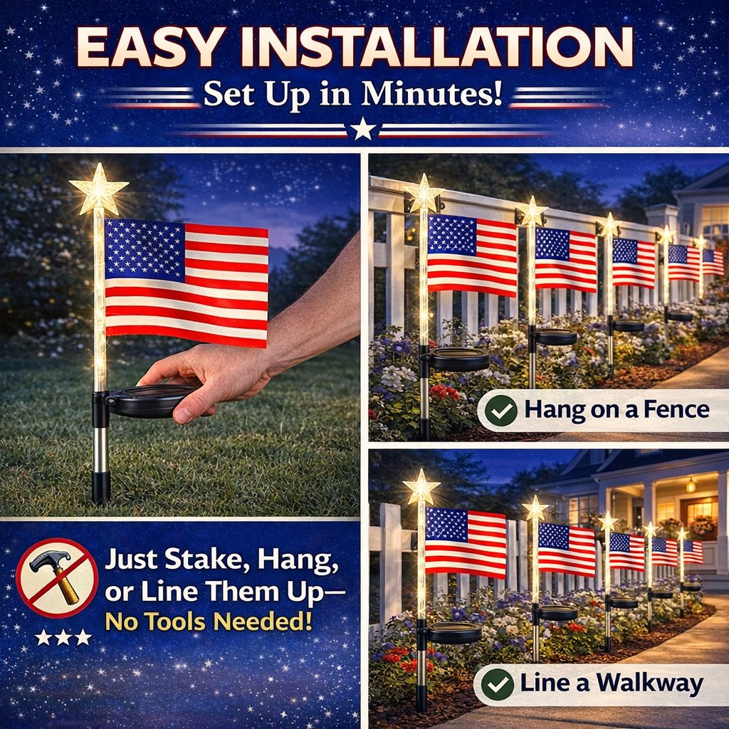 🔥LAST SALE 49% OFF-✨8 Solar American Flag Pathway Lights – Red, White & Blue Yard Glow for 250th Independence Celebration 🇺🇸